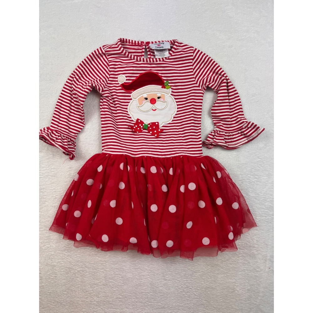 Counting Daisies Toddler Girls 3T Santa Claus Striped Tulle Tutu Dress Red White
